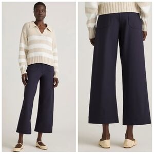 Quince $120 Ultra-Stretch Ponte Cropped Wide Leg Pants Navy Women 14 Minimalist